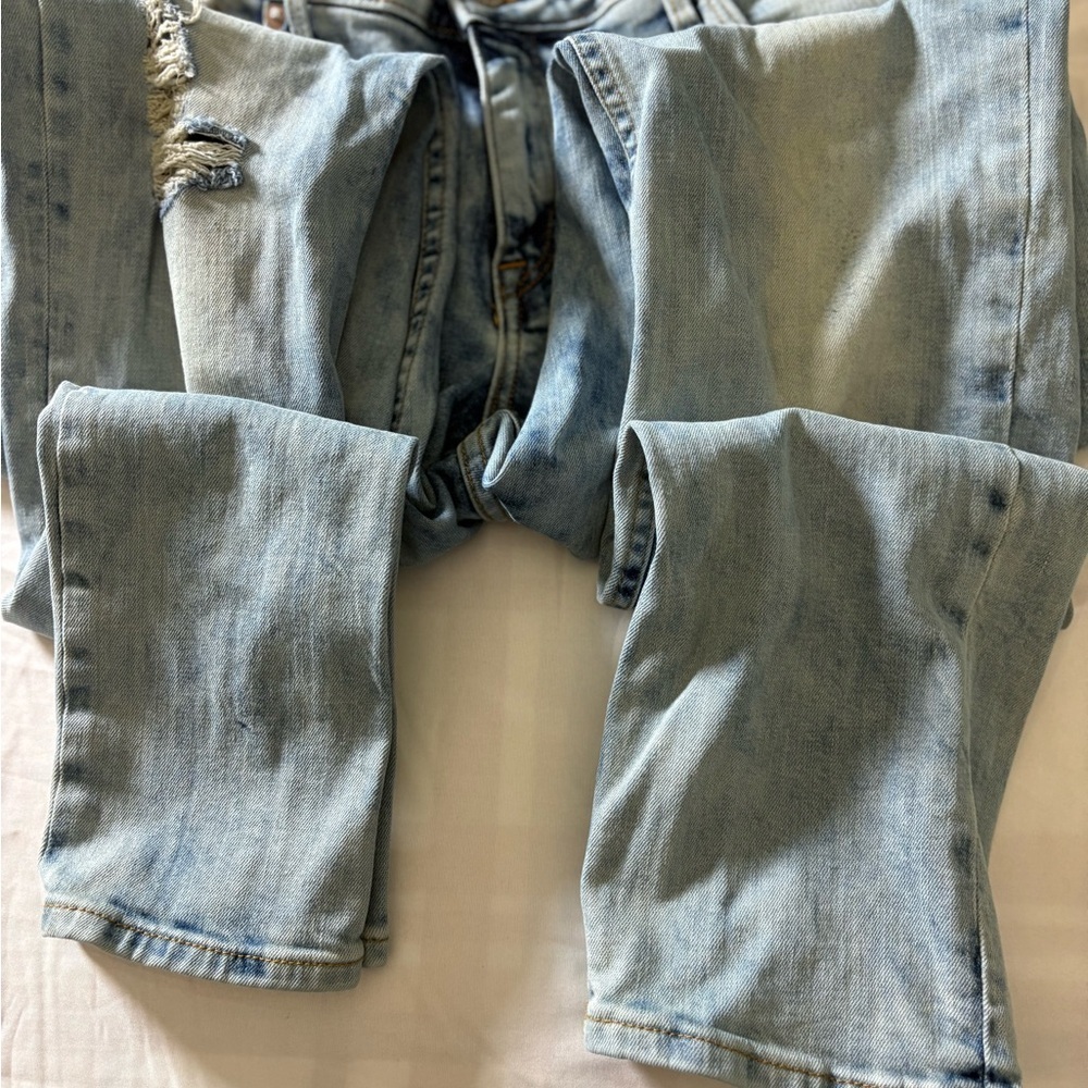 &Denim Skinny Low Waist Jeans Mens 34x32 Distressed Light Wash - Picture 7 of 13